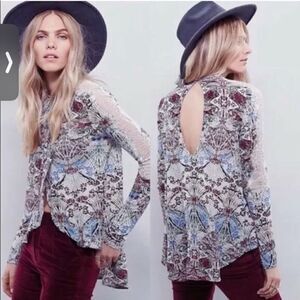 : : FREE PEOPLE Long Sleeve Jersey Nouveau Keyhole Back Top w/ Lace Detail : :